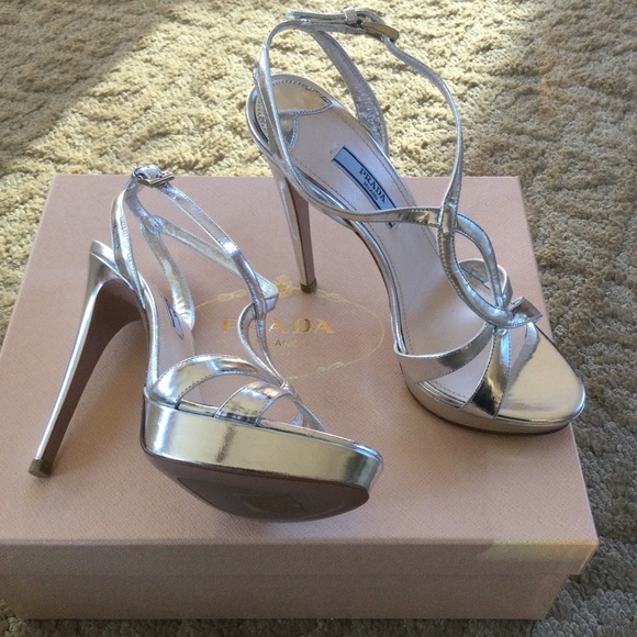 Prada Shoes - Prada Metallic Platform Sandals